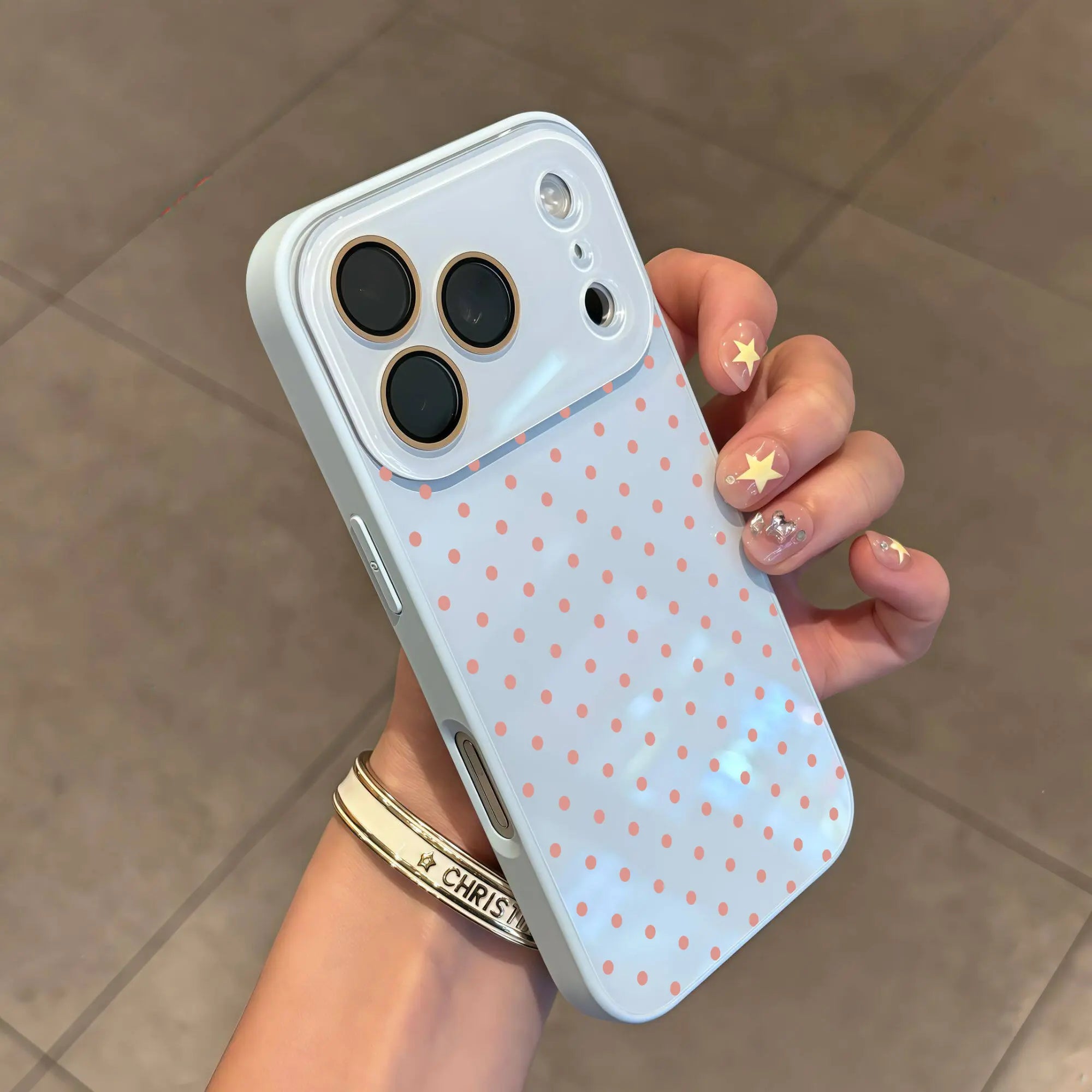 Cute Summer Polka Dot Case – Shockproof Glossy Cover with Camera Protection for iPhone 17 Pro Max
