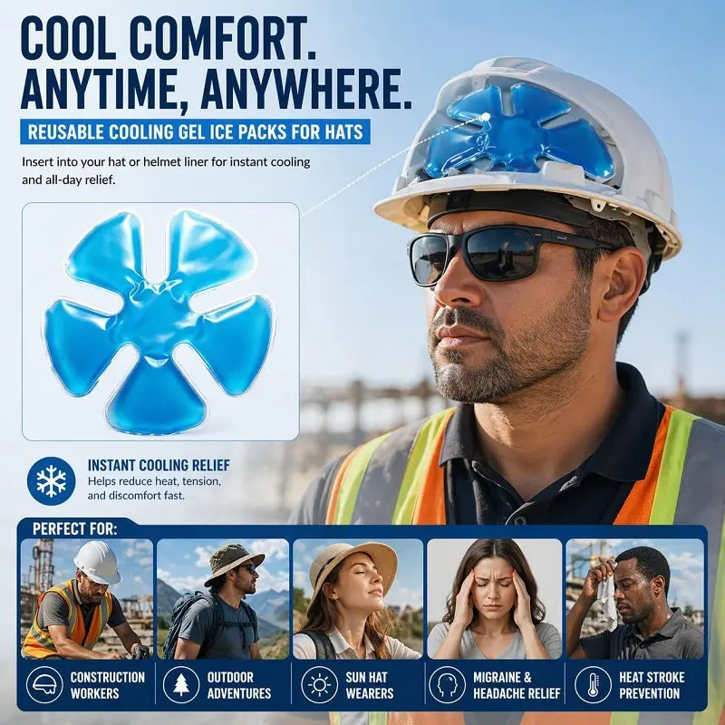 Reusable Cooling Gel Ice Packs – Cold Therapy Inserts for Hard Hats & Sun Hats