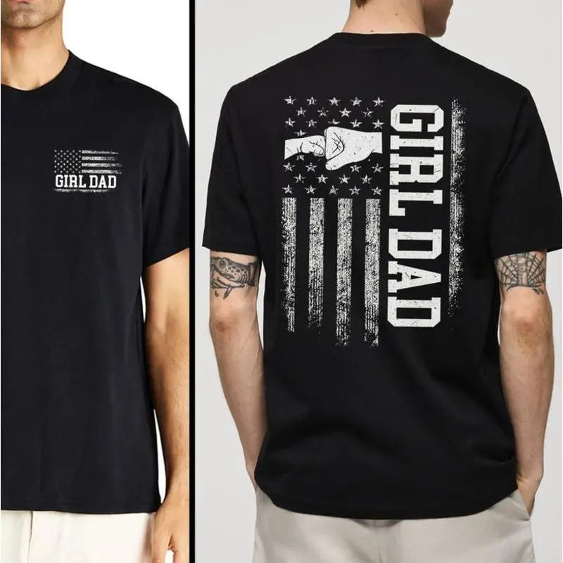 "Girl Dad" American Flag Fist Bump Tee: Vintage Double-Sided Graphic Shirt