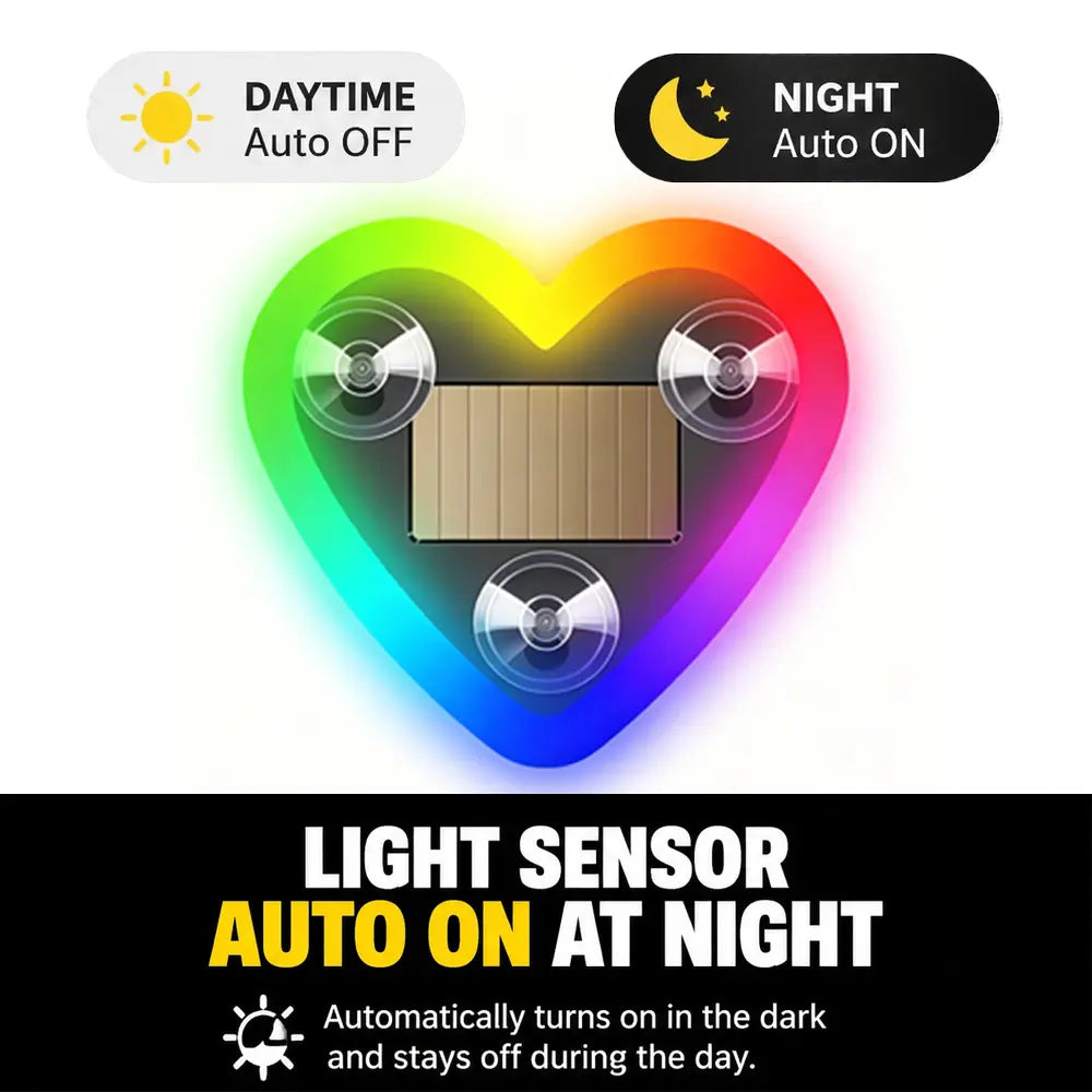 Solar-Powered Heart Neon Light – Multi-Mode Dynamic Car Interior Decor Accessory
