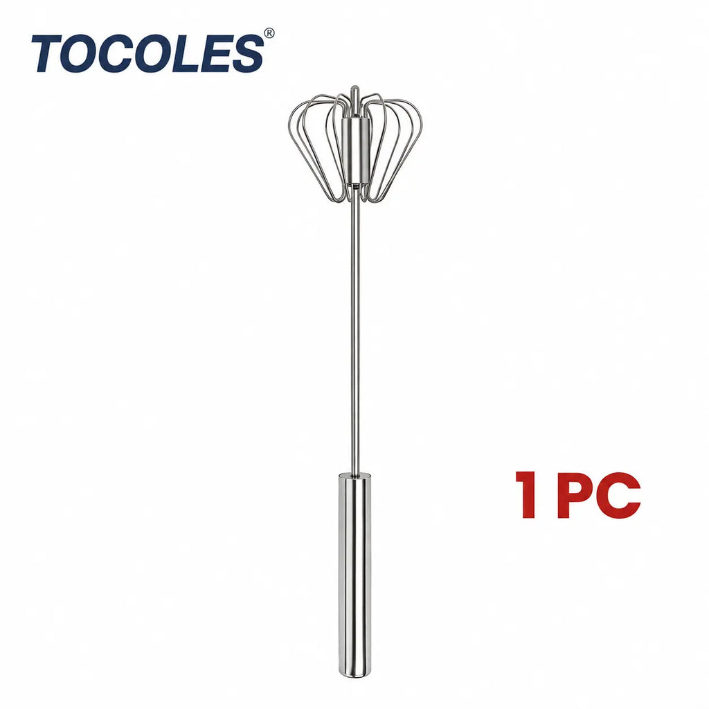 Semi-Automatic Stainless Steel Rotary Whisk – Hand-Push Food-Grade Egg Beater