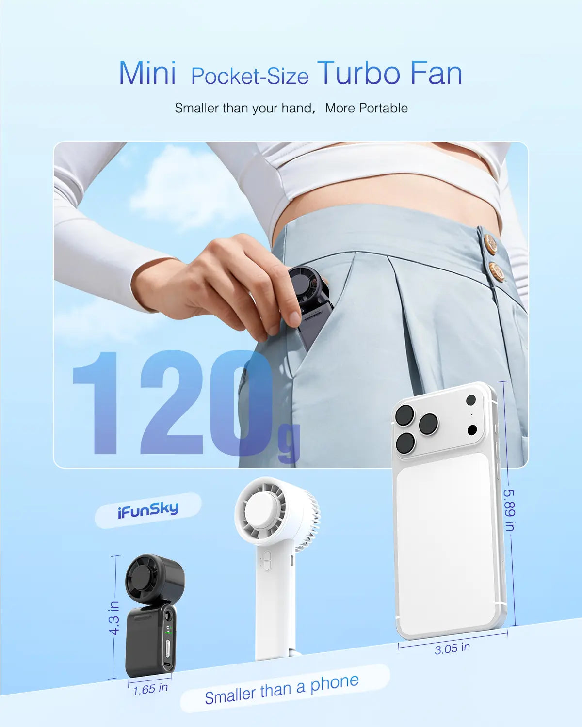 Mini Portable Handheld Turbo Fan | 4000mAh USB Rechargeable 5-Speed Strong Airflow with Adjustable Lanyard