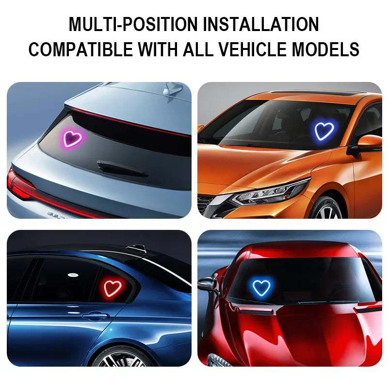 Solar-Powered Heart Neon Light – Multi-Mode Dynamic Car Interior Decor Accessory