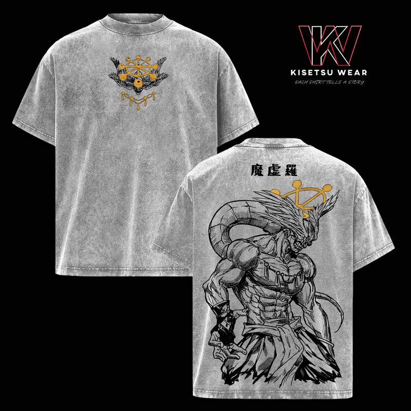 Mahoraga JJK Vintage Washed Oversized Graphic Tee, Dark Anime Streetwear