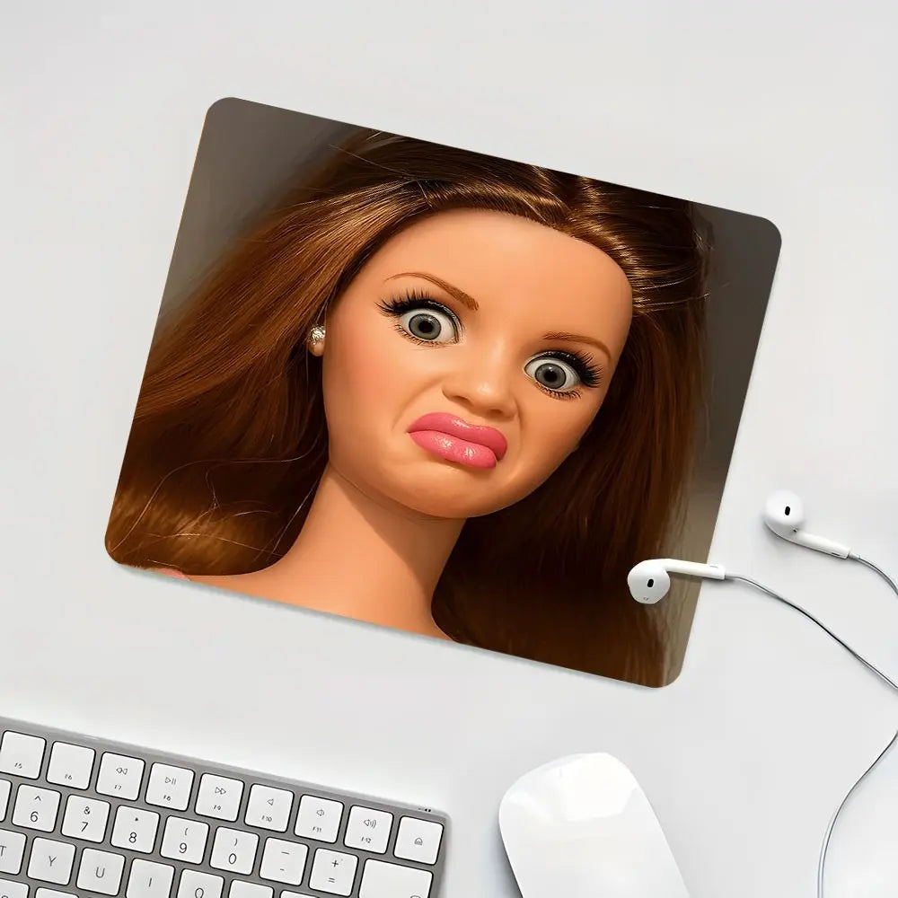 Humorous Expression Square Mouse Pad - Anti-Slip Rubber Desk Mat with Stitched Edges