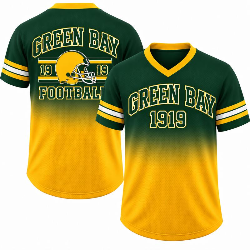 Game Day Gradient V-Neck Jersey – City Helmet Print Short-Sleeve Mesh Fan Shirt