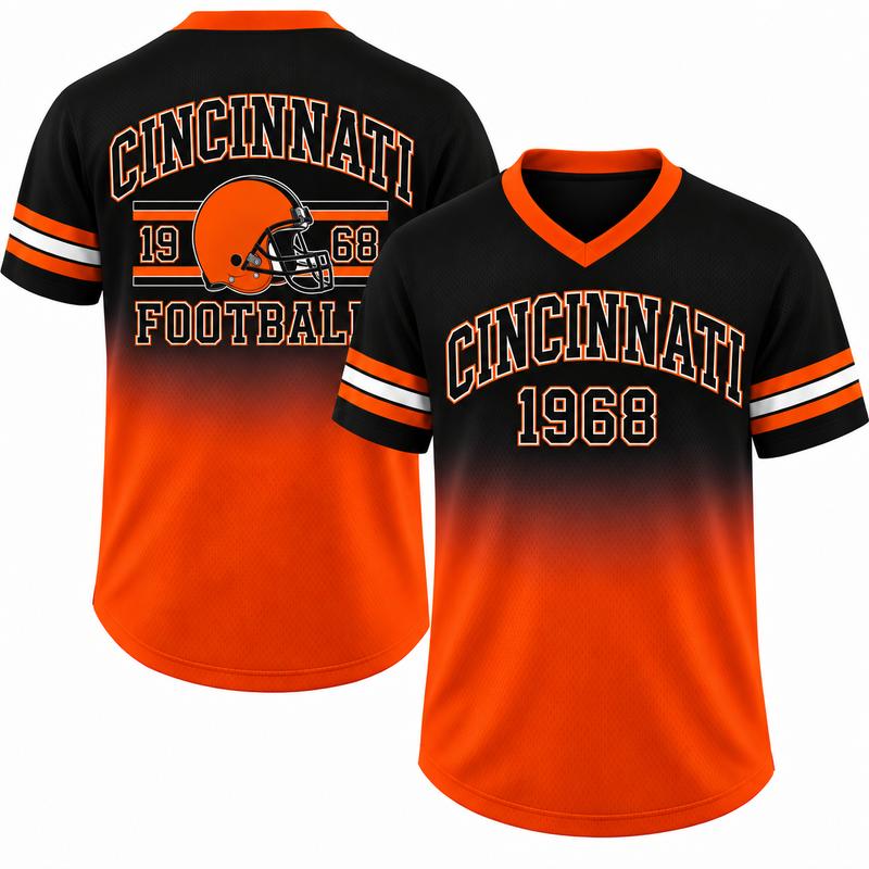 Game Day Gradient V-Neck Jersey – City Helmet Print Short-Sleeve Mesh Fan Shirt