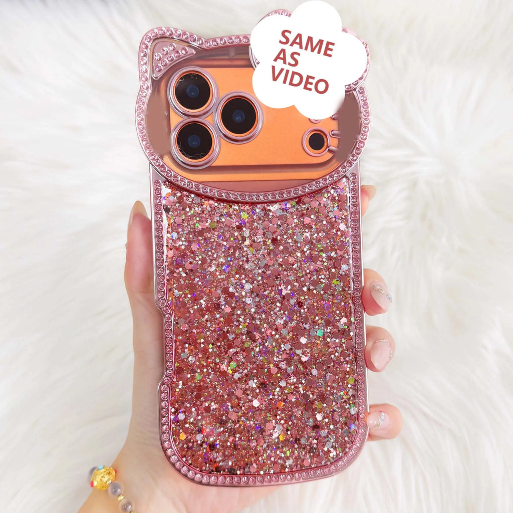 Cute Shiny Glitter Crystal Phone Case – Shockproof Camera Protection Cover for iPhone 16 Pro Max