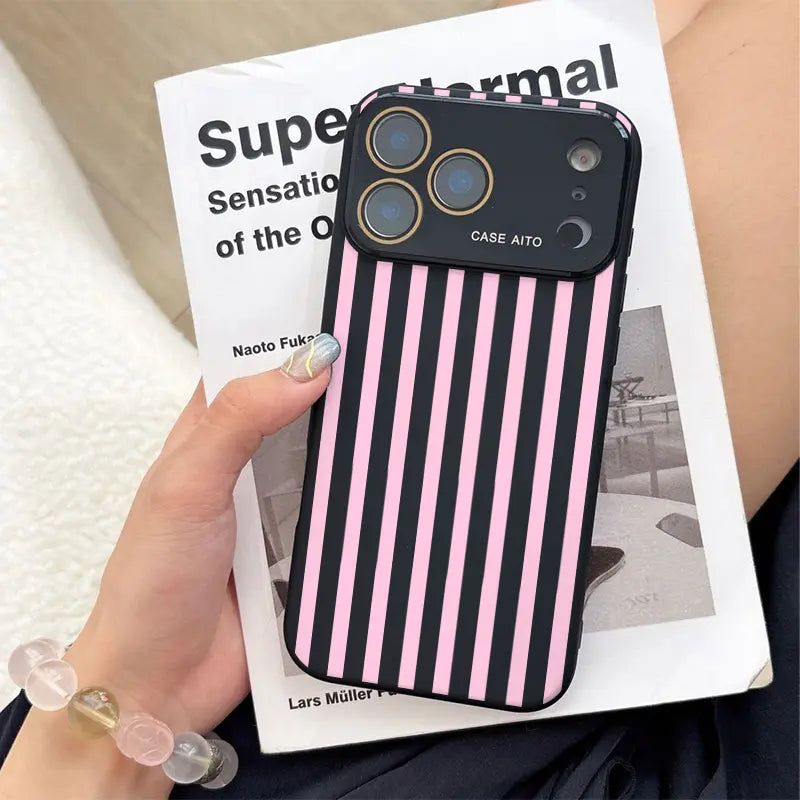 Retro Stripe High-Contrast Phone Case – Skin-Friendly Anti-Drop Lens Cover for iPhone 17 Pro Max