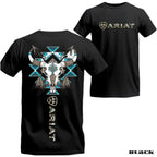 Ariat Tribal Bull Skull Tee: Blue Aztec Graphic Western Style Shirt