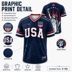 USA Patriotic Soccer Jersey – Navy American Flag & Statue of Liberty V-Neck Sports Tee