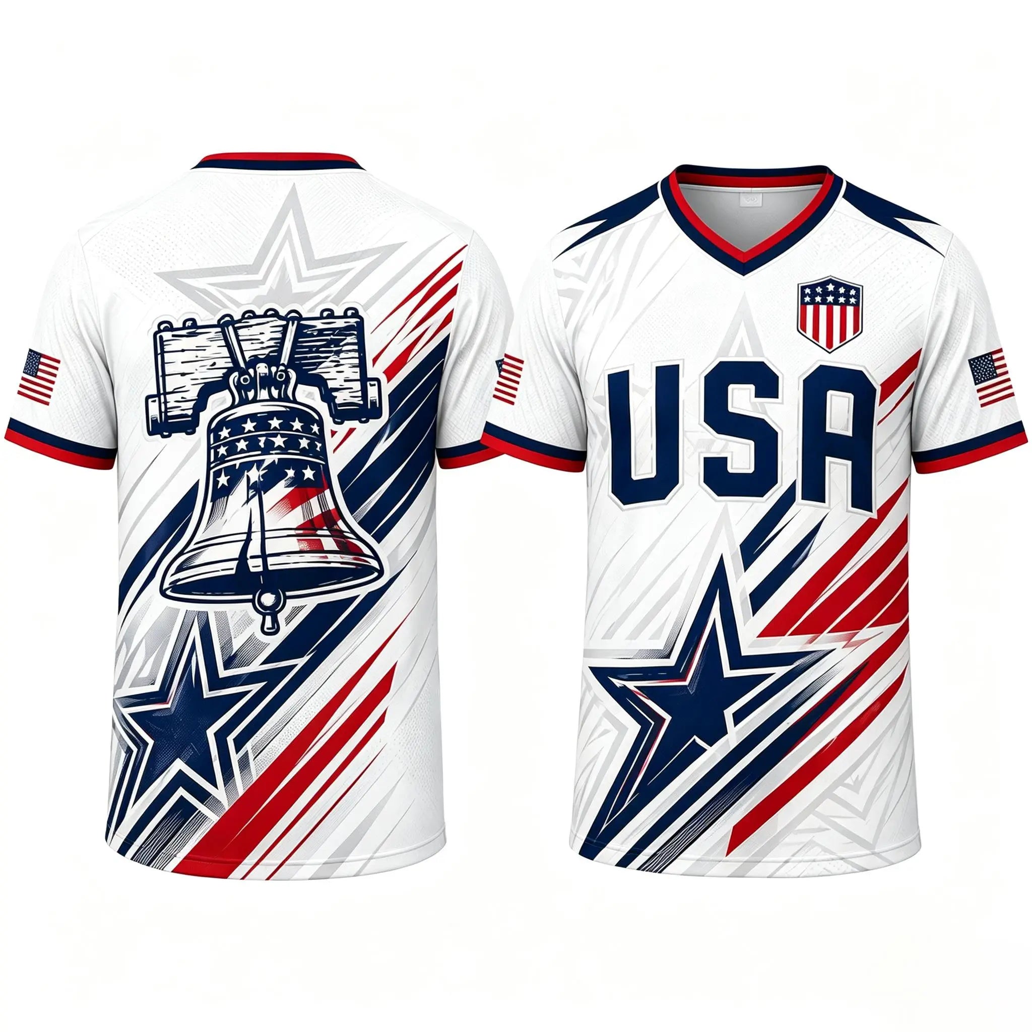 USA Patriotic Wolf Graphic V-Neck Sports Jersey – Lightweight Quick-Dry Athletic Top