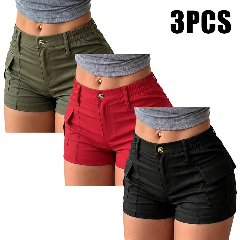 3-Pack Women’s Summer Cargo Shorts – Multi-Pocket Button Waist Versatile Trousers