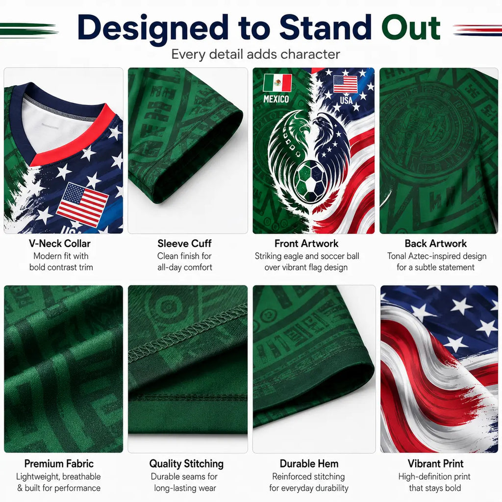Mexico Green Tribal & US Stars Stripes Jersey – Dual Eagle Heritage Sports Shirt