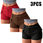 3-Pack Women’s Summer Cargo Shorts – Multi-Pocket Button Waist Versatile Trousers