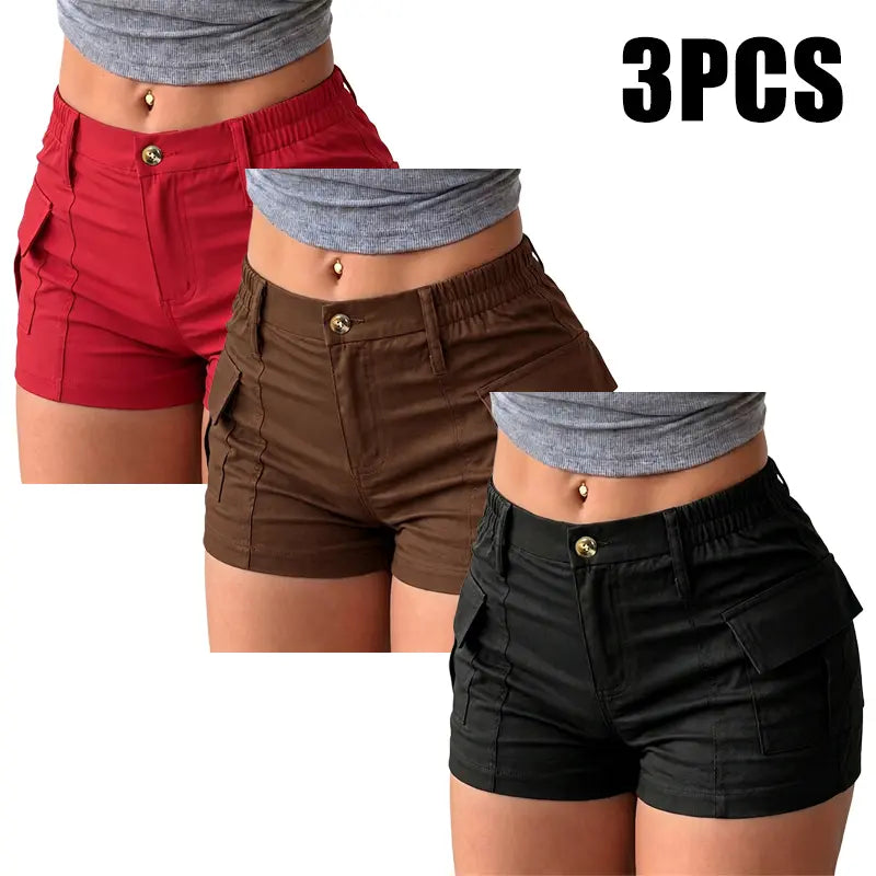 3-Pack Women’s Summer Cargo Shorts – Multi-Pocket Button Waist Versatile Trousers