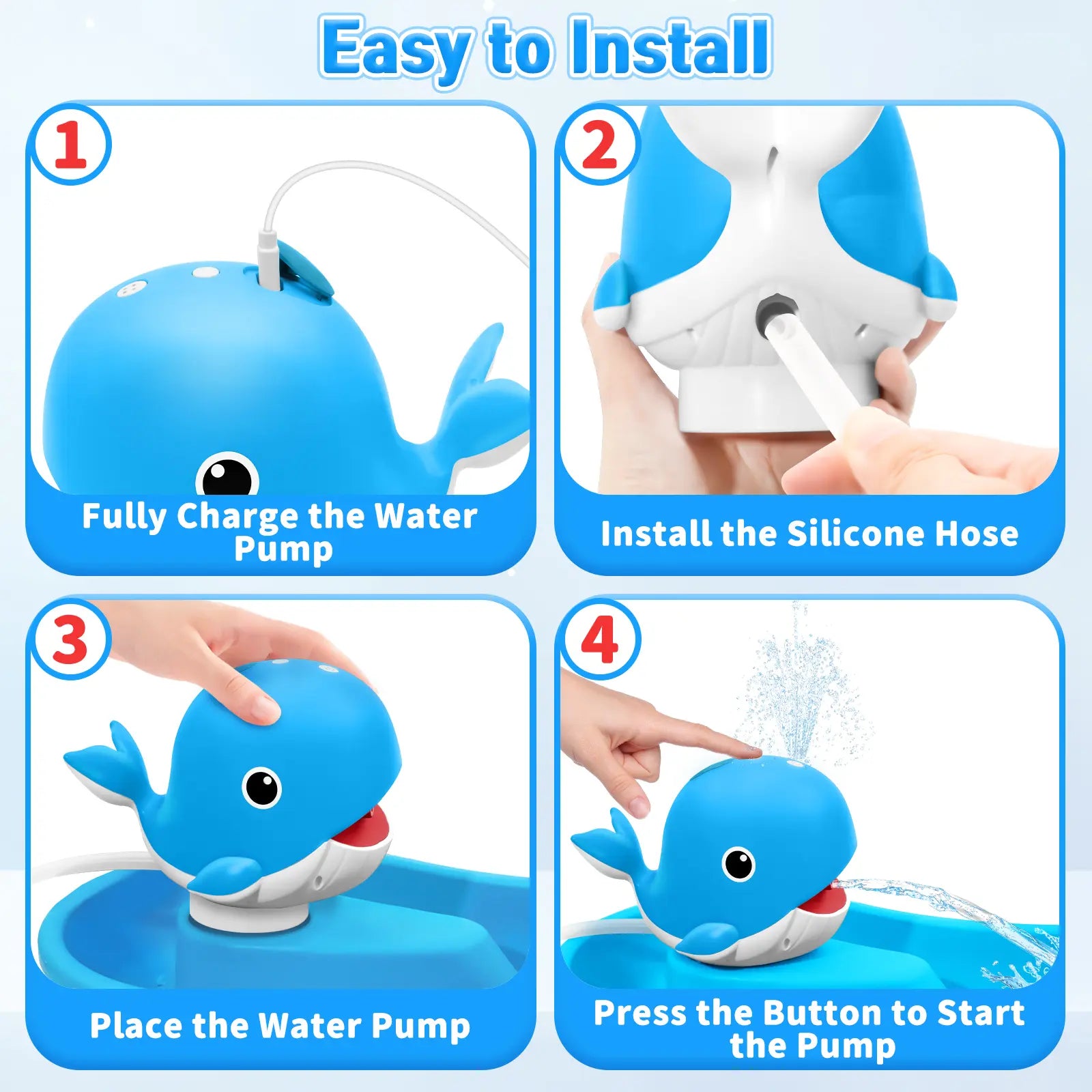 Rechargeable Whale Water Table Pump with Sprinkler - 3.5-Hour Runtime Summer Sensory Toy (Blue/Purple, Pump Only)