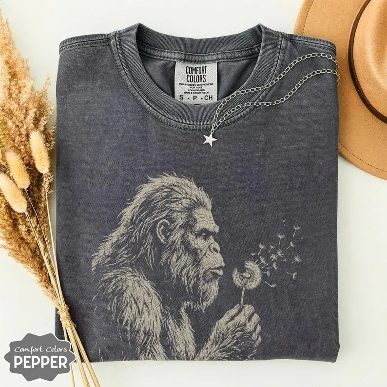 Comfort Colors Bigfoot Dandelion Tee – Vintage Sasquatch Woodland Graphic Shirt