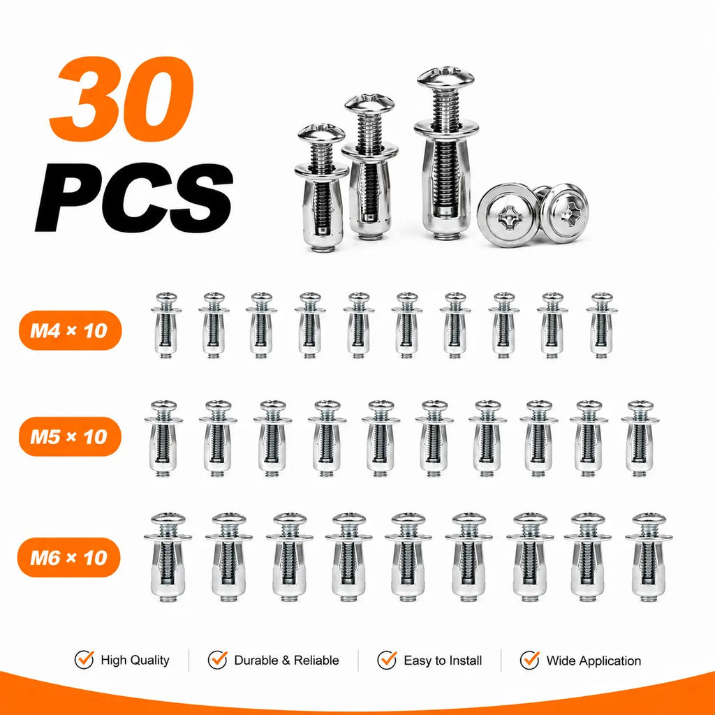 30 Piece Heavy-Duty Carbon Steel Rivet Nut Set – M4, M5 & M6