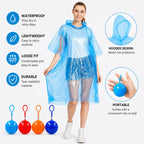Portable Hooded Disposable Rain Poncho with Keychain Ball – Waterproof & Tear-Resistant