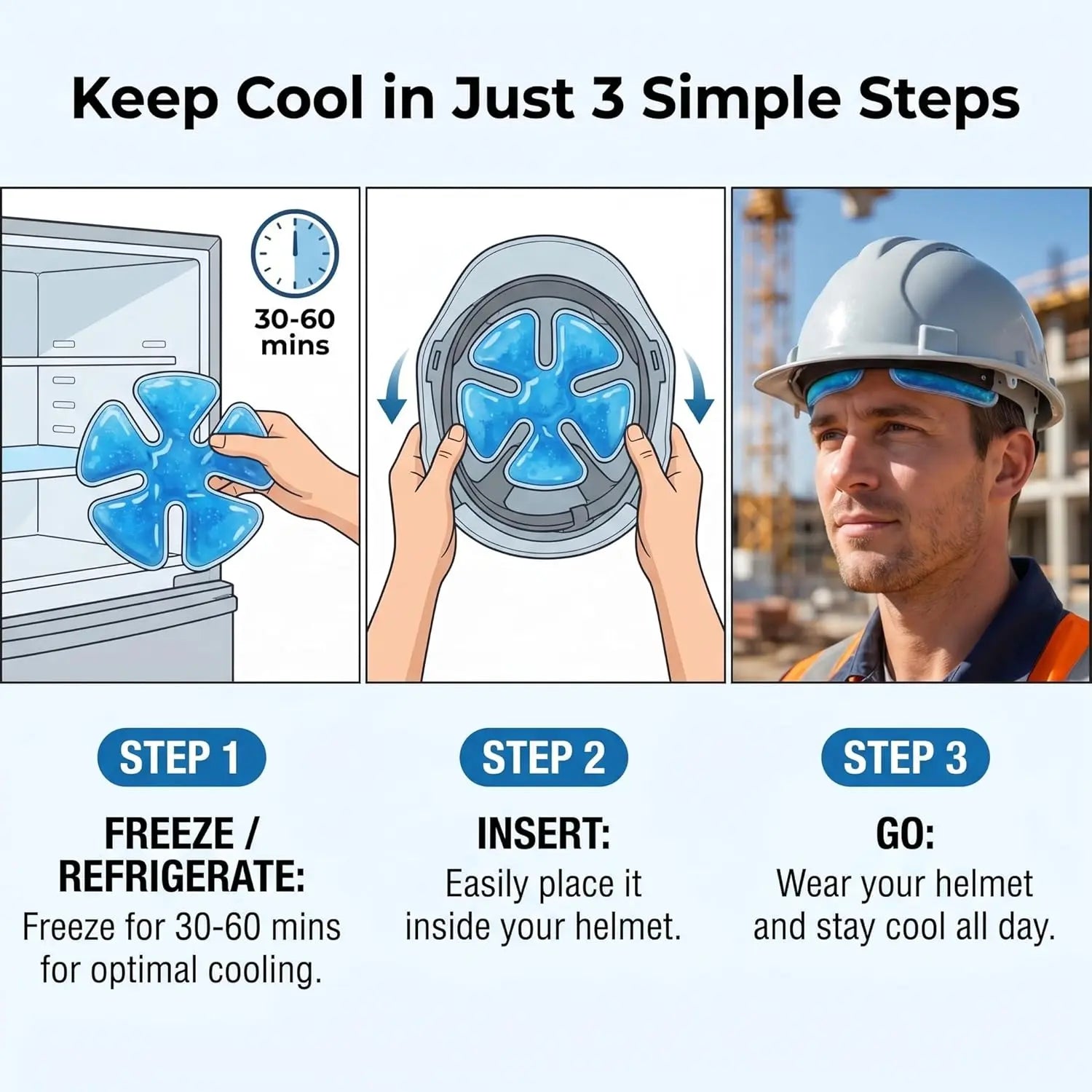 Reusable Cooling Gel Ice Packs – Cold Therapy Inserts for Hard Hats & Sun Hats