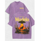 'Cerveza Modelo' Retro UFO & Bull Desert Graphic T-Shirt - Vintage Distressed Streetwear