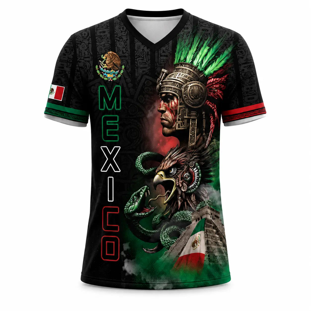 Mexico Aztec Warrior 3D All-Over Print Shirt – Patriotic Eagle & Snake Sports Tee