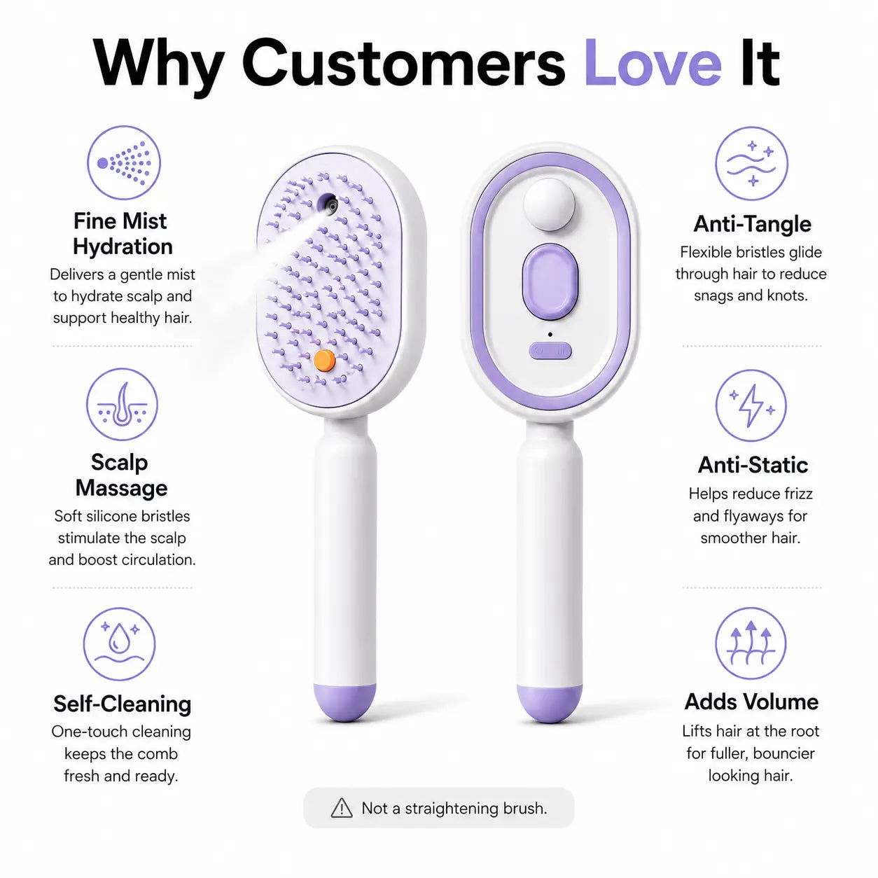 Electric Spray Air Cushion Massage Comb – Self-Cleaning Anti-Static Hair Brush