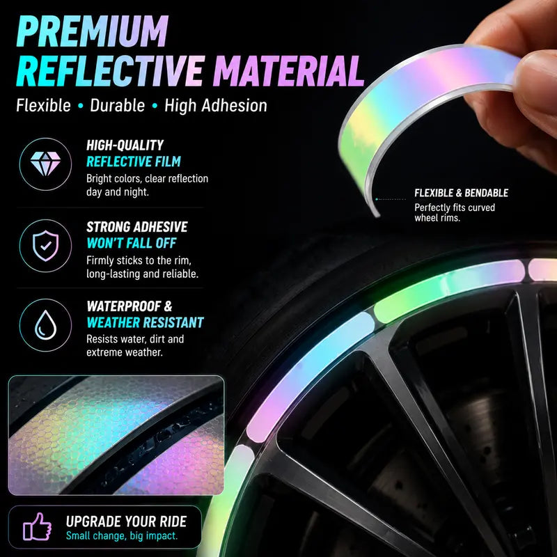 60-Piece Glow in The Dark Reflective Wheel Rim Stickers – Waterproof Universal Decals for Cars