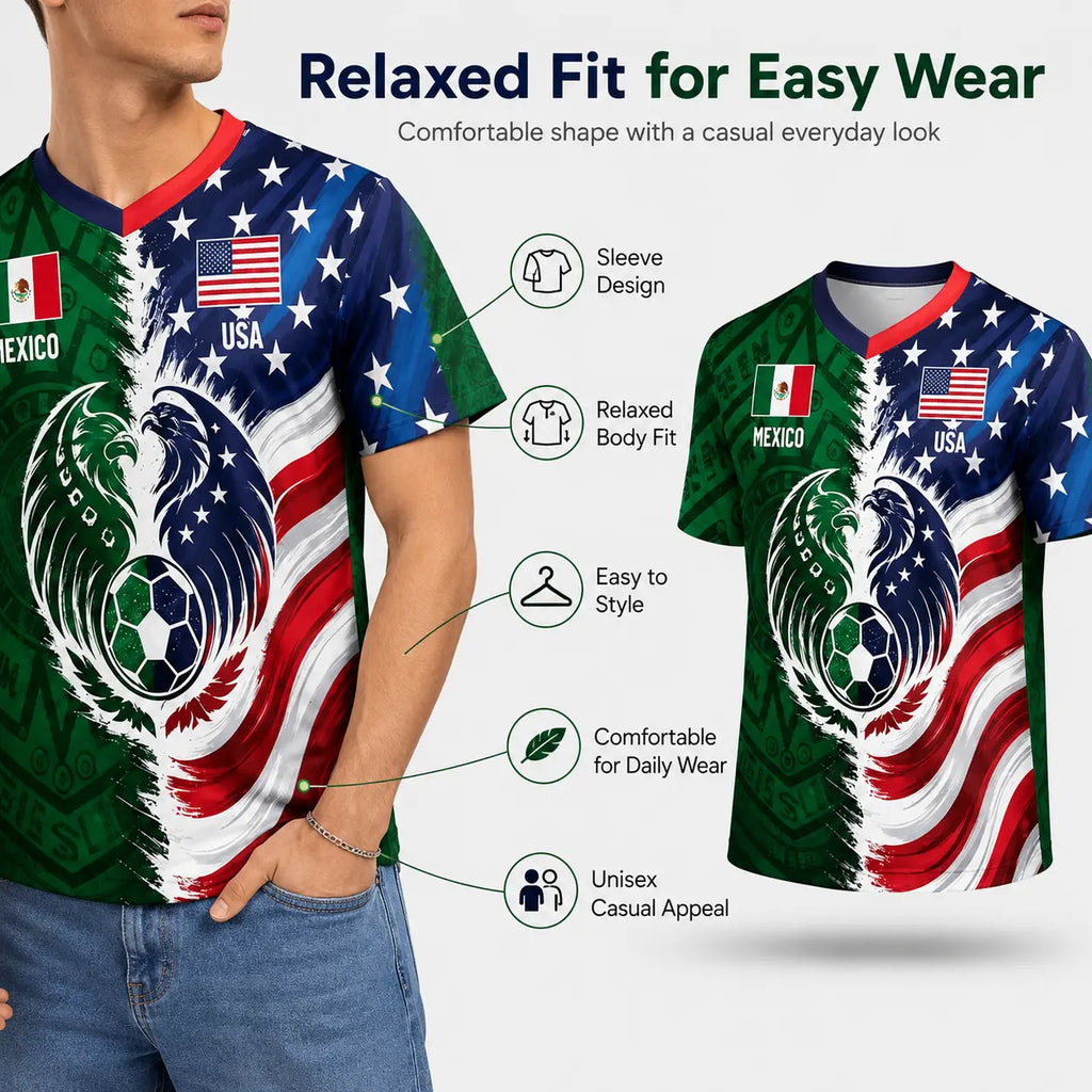 Mexico Green Tribal & US Stars Stripes Jersey – Dual Eagle Heritage Sports Shirt