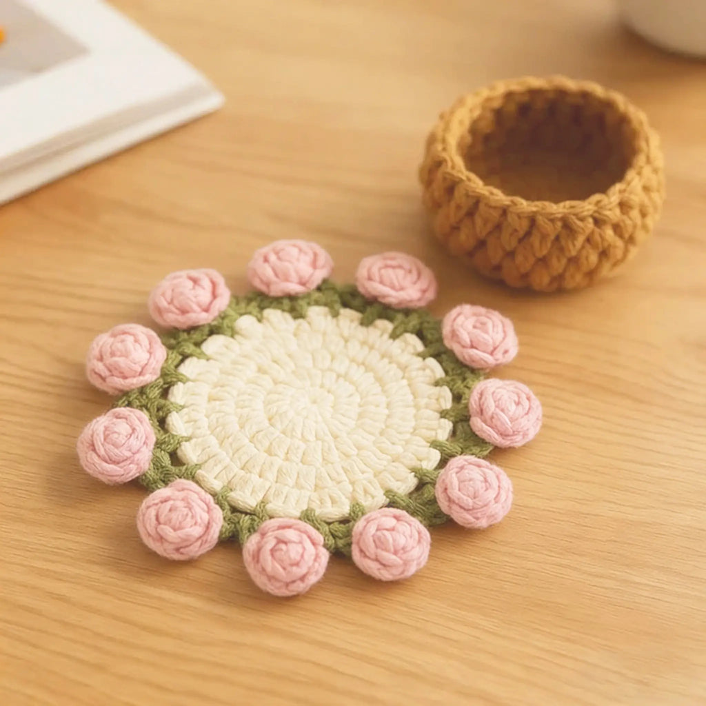 Handmade Crochet Flower Bouquet Coaster – Decorative Gift for Mom & Grandma