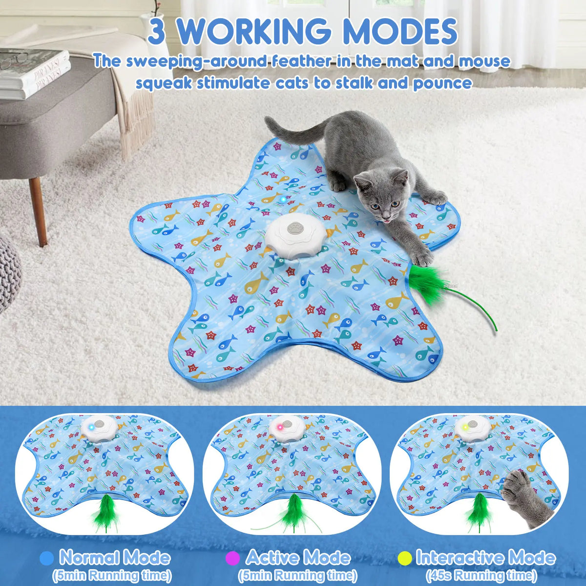 Pentagram Automatic Hide & Seek Motion Cat Toy – 360° Moving Feather Kicker