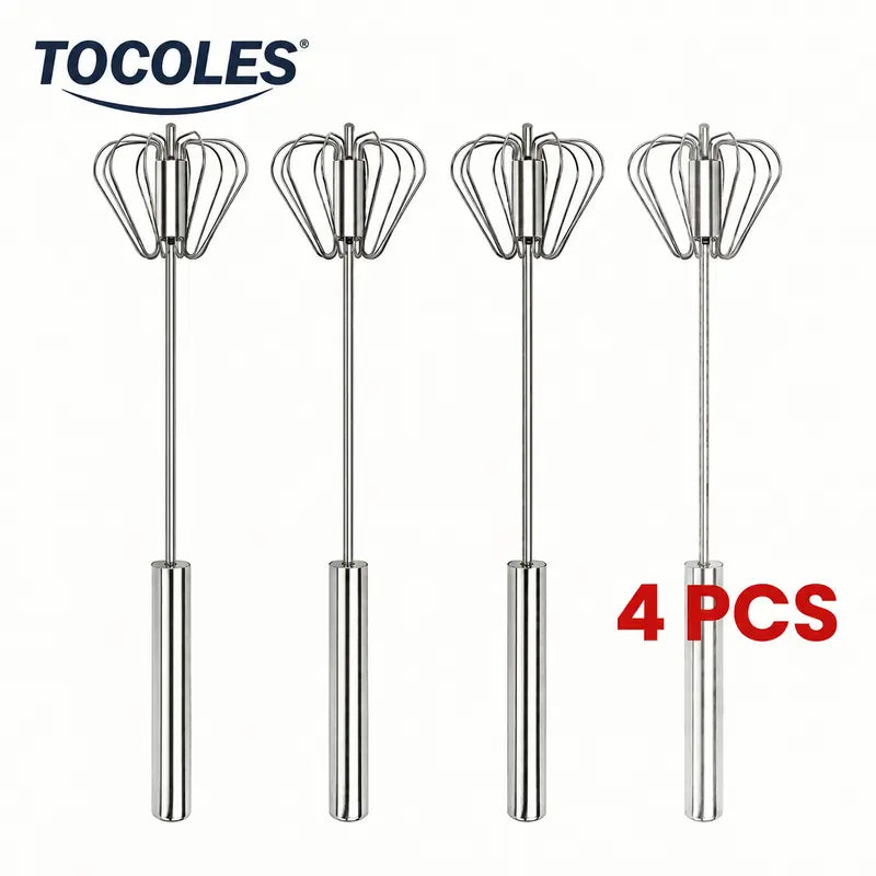Semi-Automatic Stainless Steel Rotary Whisk – Hand-Push Food-Grade Egg Beater