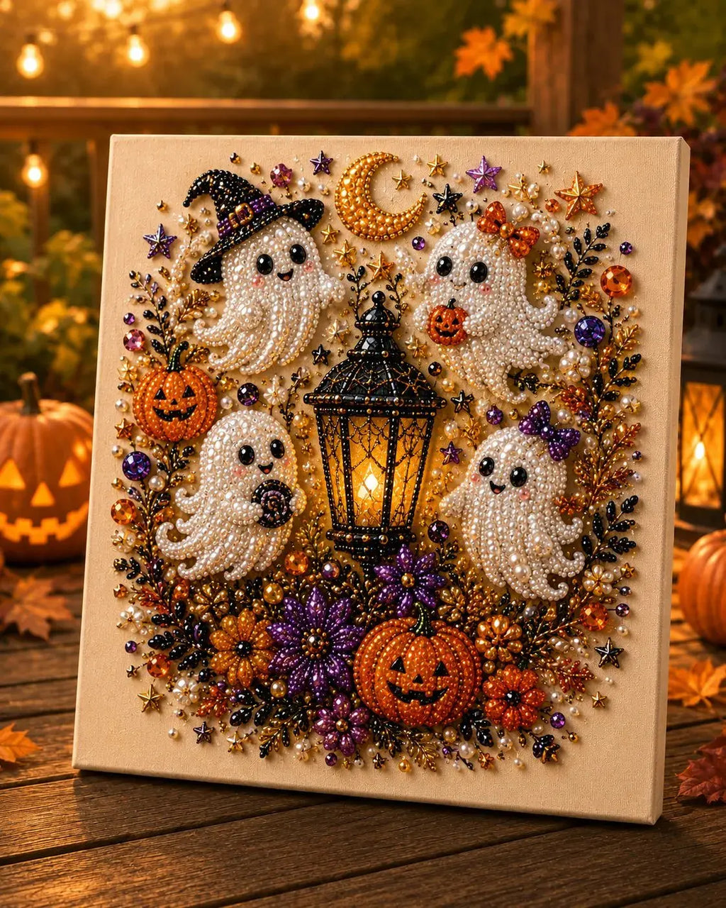 Halloween Ghost Pearl Art DIY Kit – Spooky Cute 3D Craft Gift for Fall Home Decor