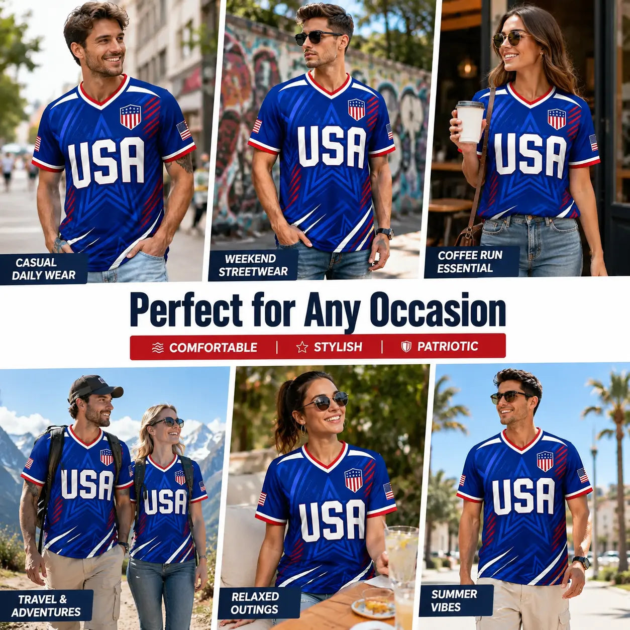 USA Patriotic Wolf Graphic V-Neck Sports Jersey – Lightweight Quick-Dry Athletic Top