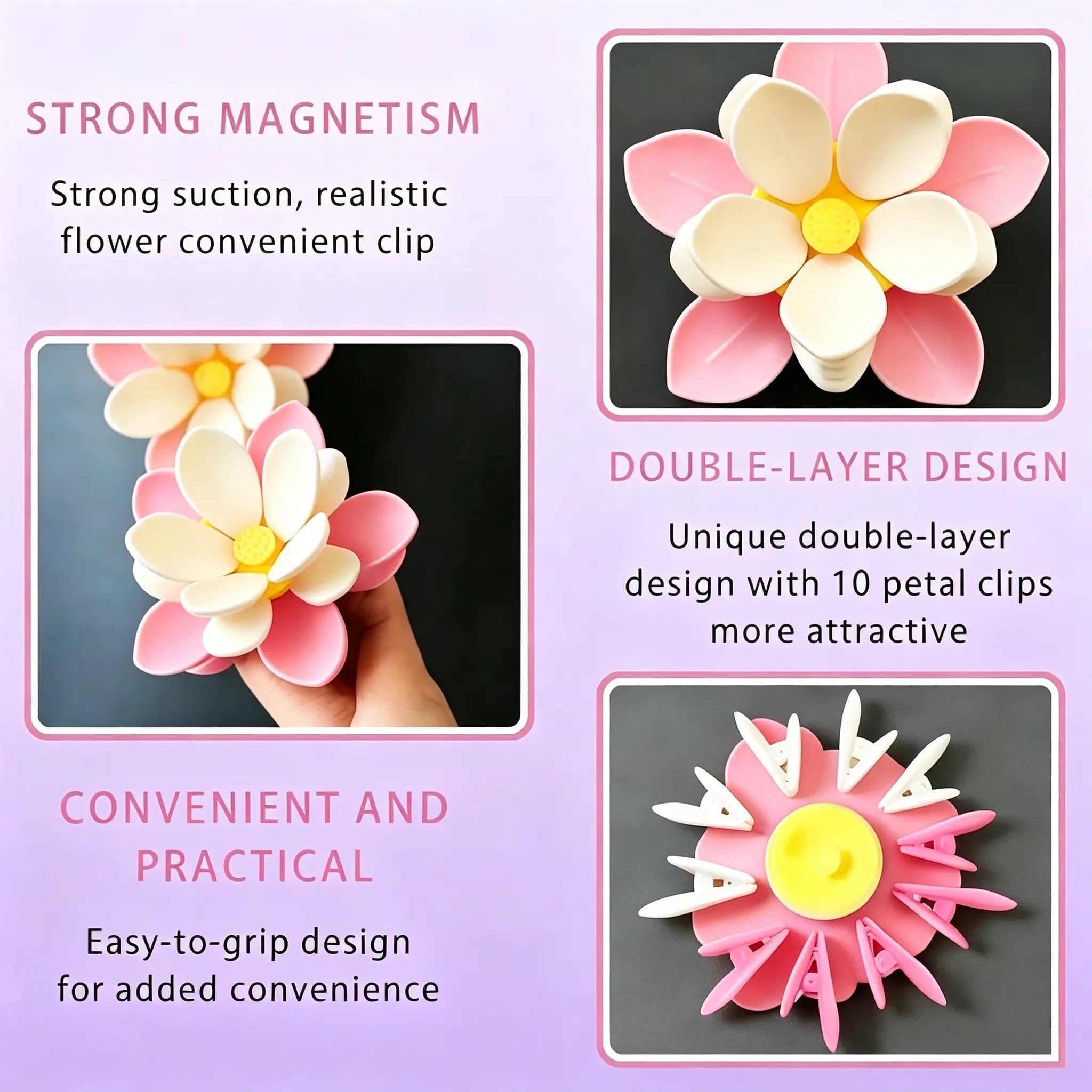 Lotus Magnetic Chip Clips Set – Cute Food Sealing Bag Clips with Fridge Organizer Base