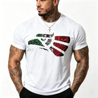 Latino Heritage Cotton T-Shirt – Mexico Flag Tattoo Eagle Tribal Graphic Tee for Men