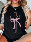 Coquette Christian Pink Bow Cross John 3:16 Bible Verse T-Shirt,Unisex Crewneck T-shirt for Men And Women