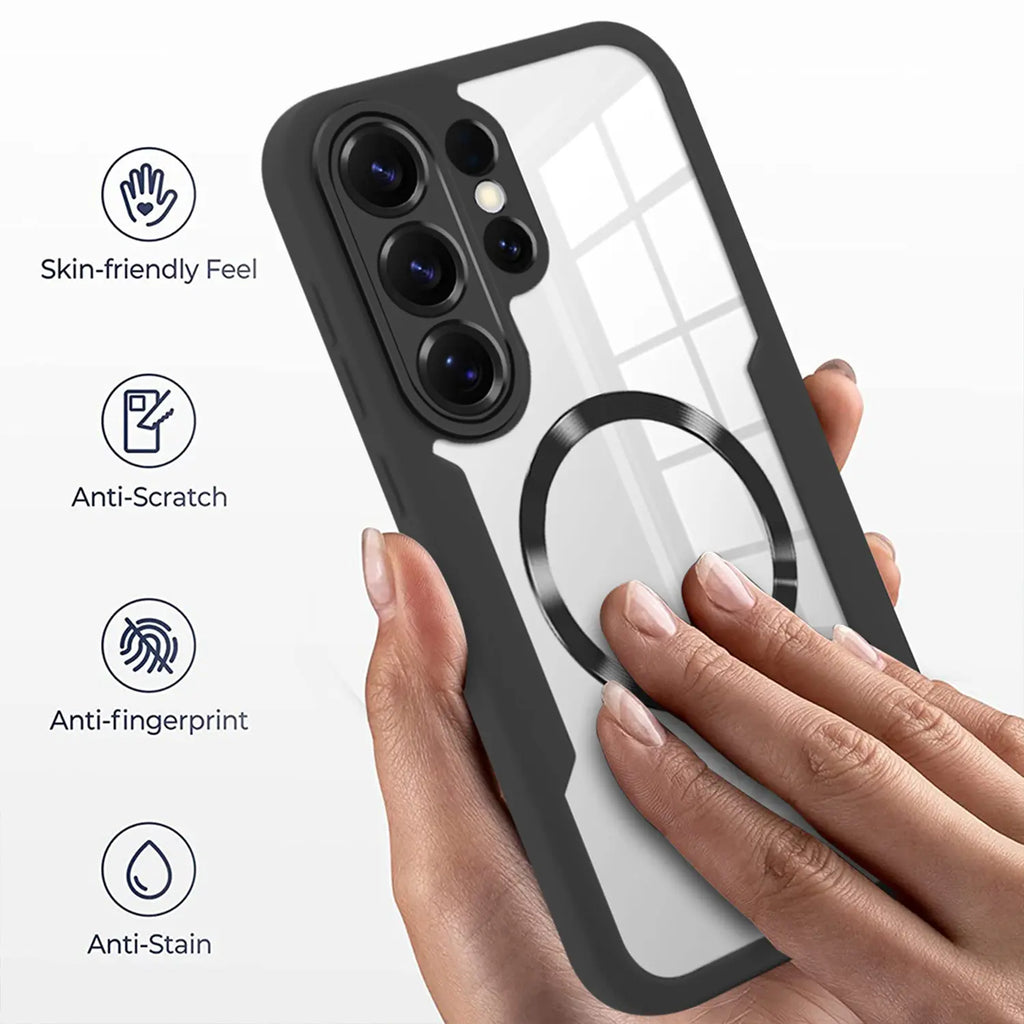 Built-in Screen Protector MagSafe Case – Transparent Rugged Silicone Bumper Cover for Samsung Galaxy S26 Ultra