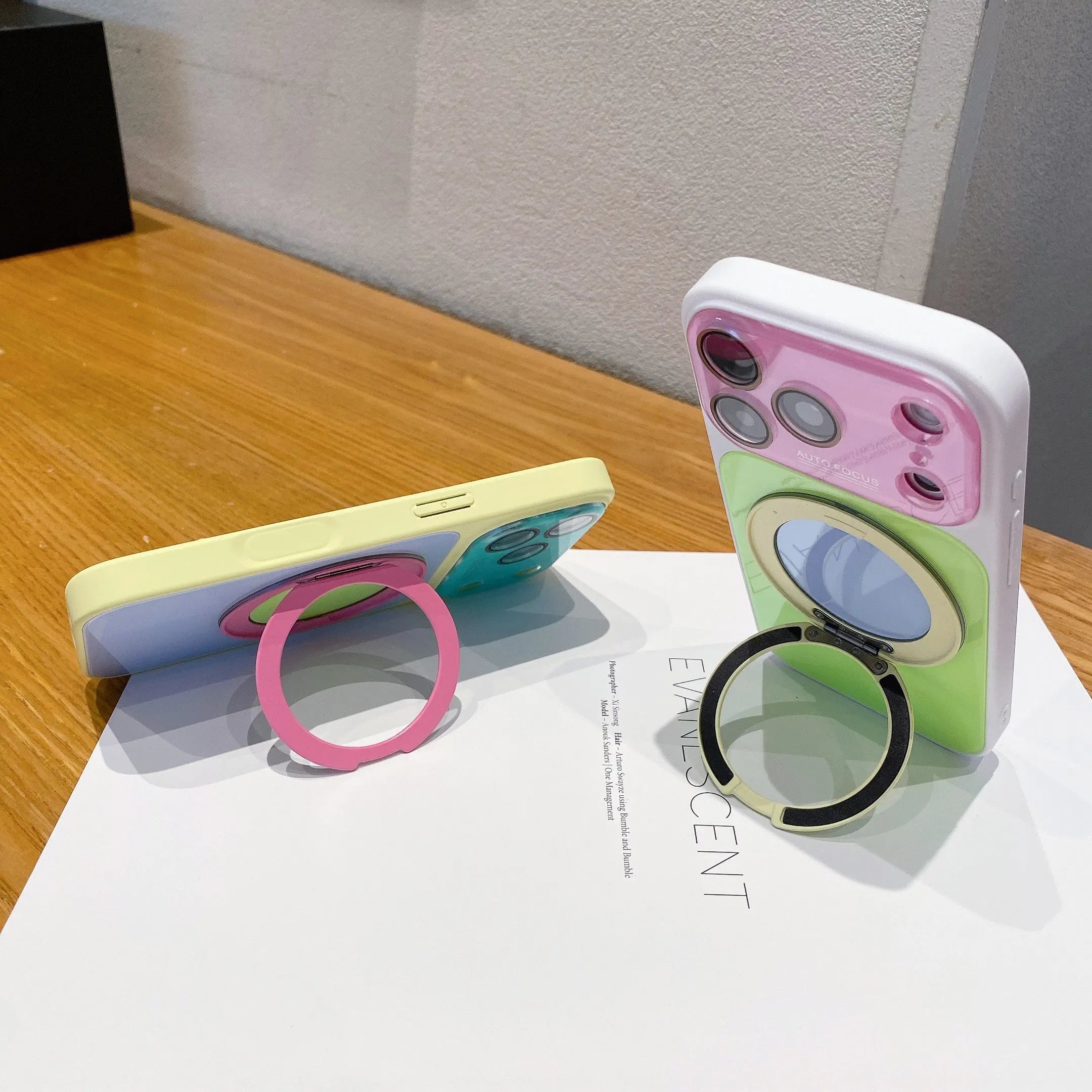 Dopamine Colorblock Glossy Magnetic Case for iPhone 17 Pro Max – 360° Rotating Ring Stand & MagSafe Cover
