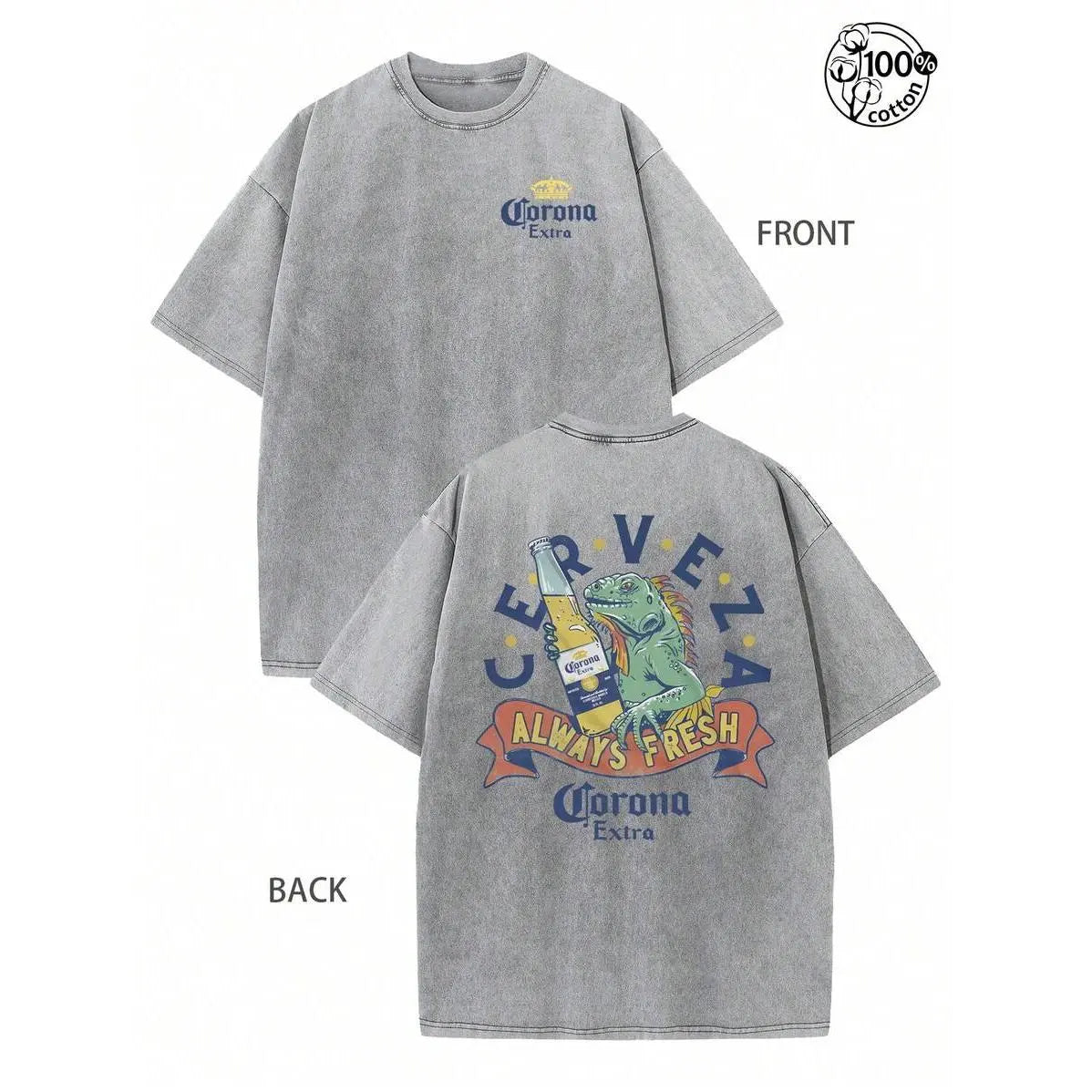 "Lizard with Beer" Vintage Washed Tee | Retro Corona Extra Graphic