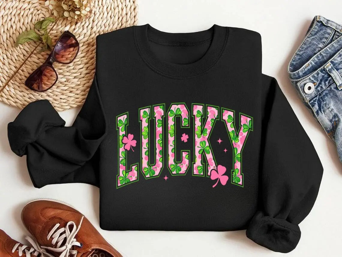 "Lucky" St. Patrick's Day Sweatshirt | Irish Shamrock Graphic Pullover