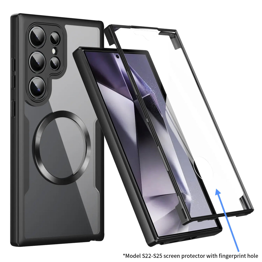 Built-in Screen Protector MagSafe Case – Transparent Rugged Silicone Bumper Cover for Samsung Galaxy S26 Ultra