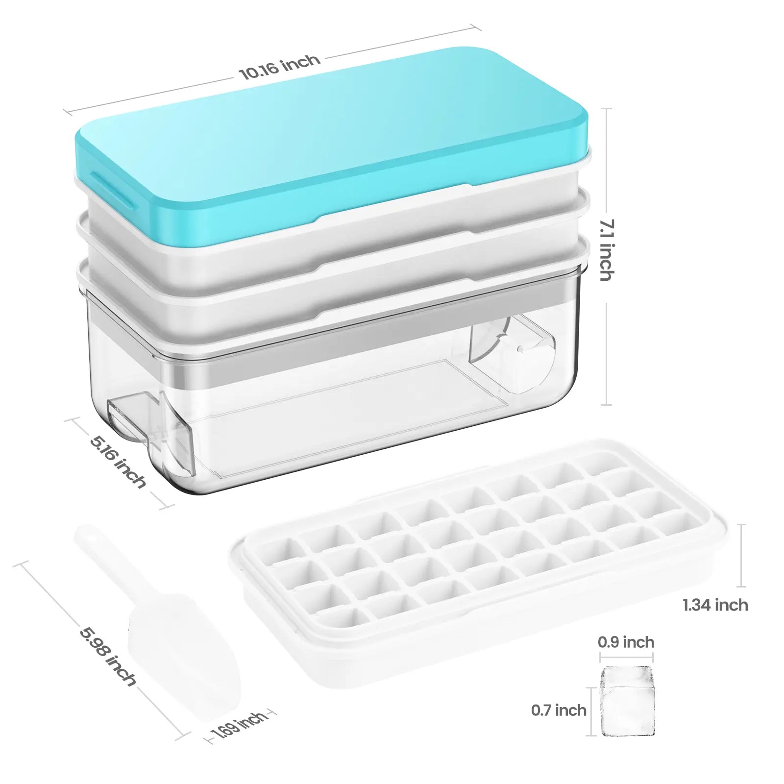 Stackable Ice Cube Tray Set with Lid, Storage Bin & Scoop - BPA-Free, Easy-Release (64/96 Capacity)