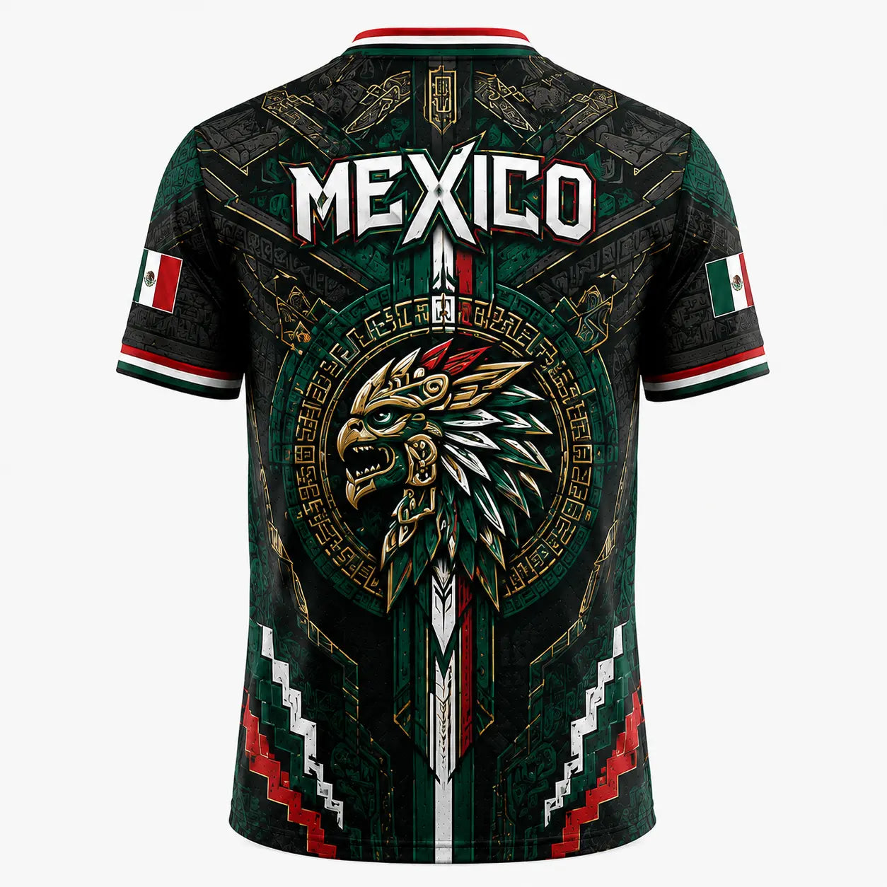 2026 Mexico Eagle Warrior V-Neck Soccer Jersey, Aztec Calendar Graphic Short Sleeve Fan Tee