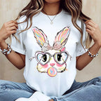 Cute Easter Bunny T-Shirt | Colorful Rabbit with Heart Glasses & Bubblegum