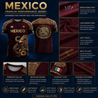 Mexico Soccer Jersey – Aztec Eagle & Serpent Graphic Shirt, Unisex Short Sleeve Burgundy & Gold Fan Apparel