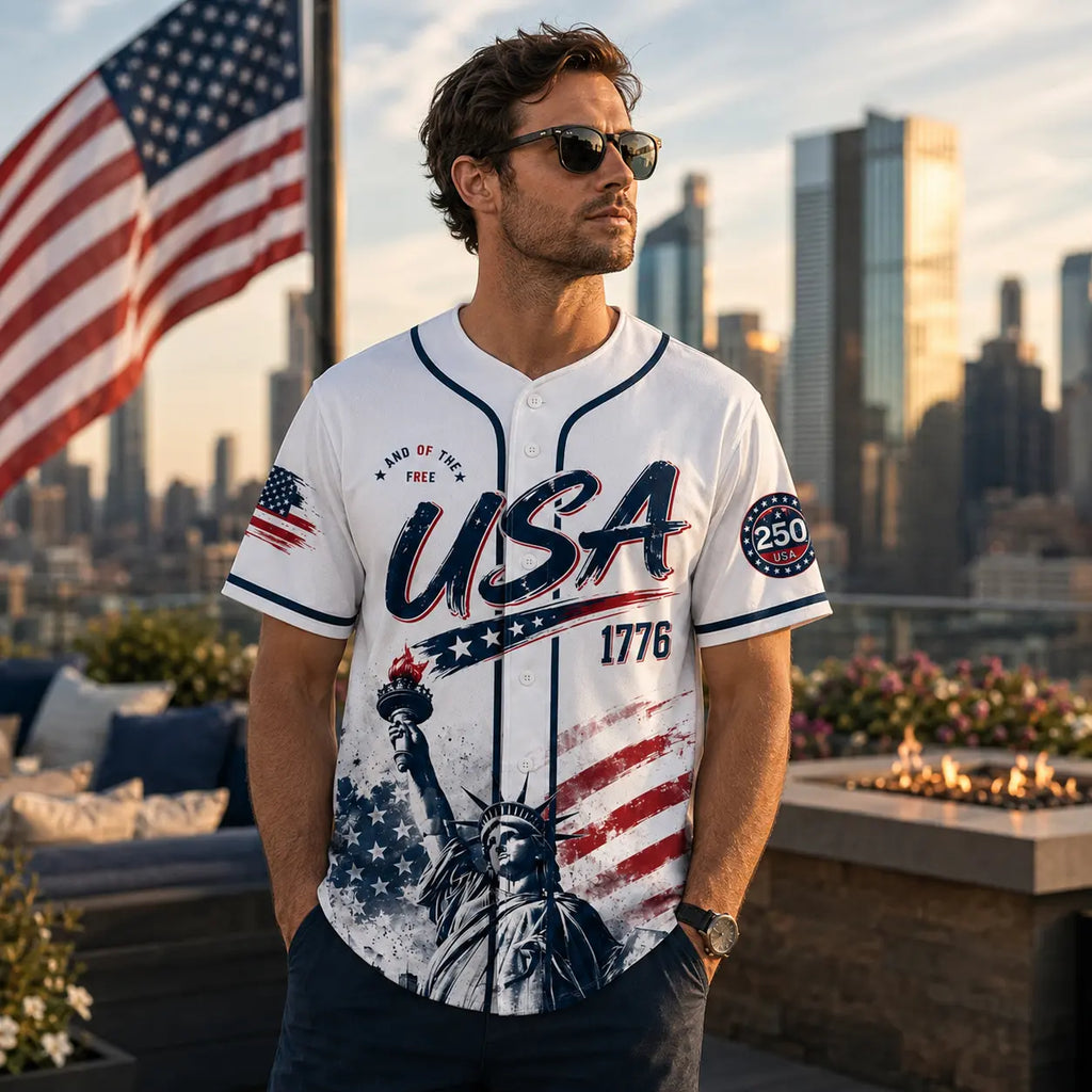 Comfort Colors USA 250th Anniversary Baseball Jersey – Patriotic 1776–2026 American Flag Liberty Eagle Shirt