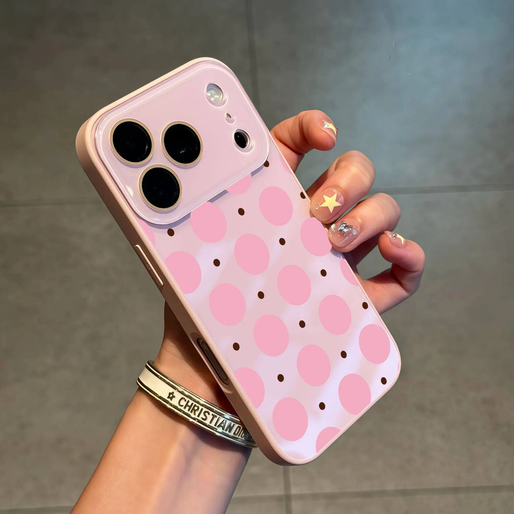 Cute Summer Polka Dot Case – Shockproof Glossy Cover with Camera Protection for iPhone 17 Pro Max