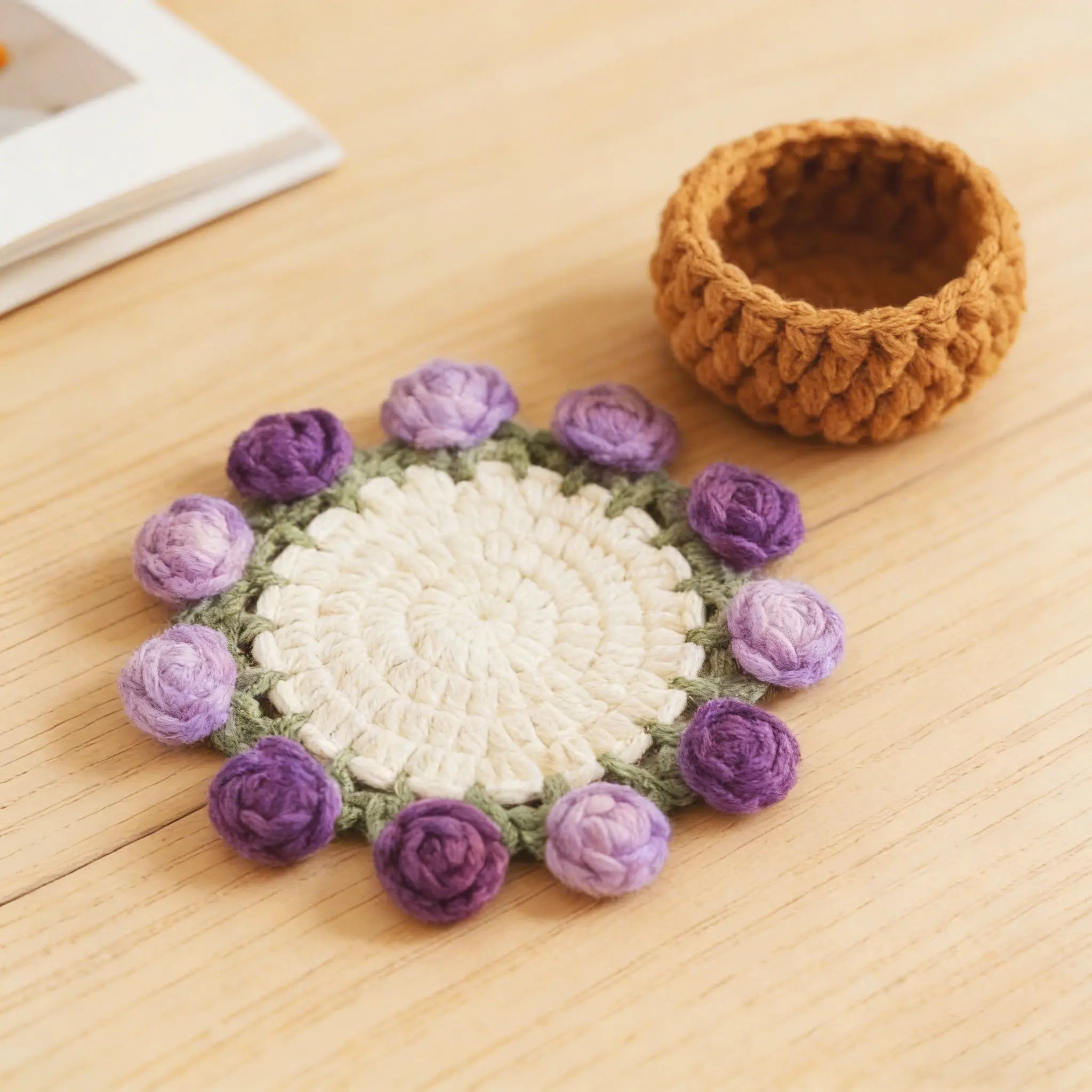 Handmade Crochet Flower Bouquet Coaster – Decorative Gift for Mom & Grandma